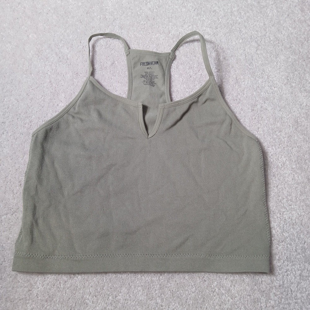Freshwear Olive Ribbed Cropped Racerback Tank Women's Size M/L